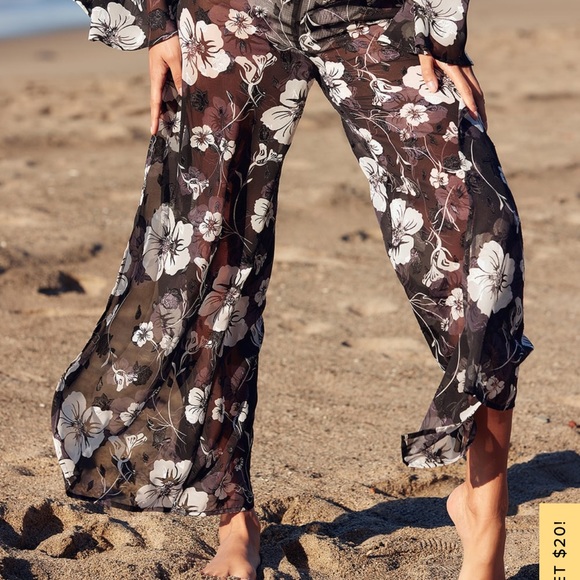 South Sea Sweetie Black and White Floral Sheer Swim Cover Up Set - Picture 2 of 5